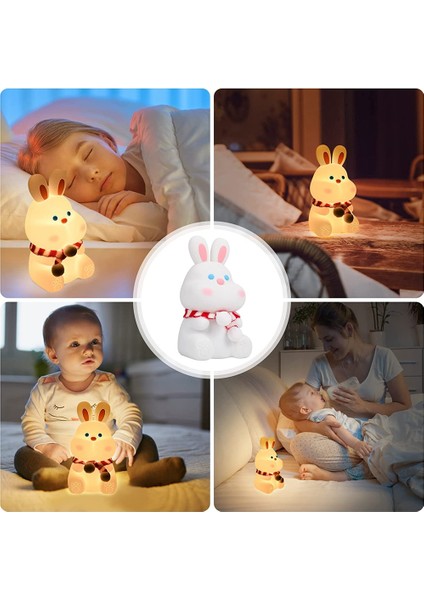Sevimli Tavşan Çocuk Gece Lambası, Yumuşak Silikon ile 7 Renk Değiştirme Dokunun Kontrol Kawaii Lamba, Oda Dekoru, USB Şarj Edilebilir (Yurt Dışından)