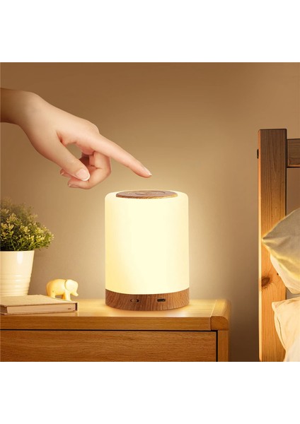 LED Başucu Lambası Dokunmatik Kısılabilir 7 Renk ve 4 Mod ile Ahşap Tahıl Gece Lambası USB Şarj Edilebilir Masa Lambası (Yurt Dışından)