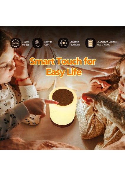 LED Başucu Lambası Dokunmatik Kısılabilir 7 Renk ve 4 Mod ile Ahşap Tahıl Gece Lambası USB Şarj Edilebilir Masa Lambası (Yurt Dışından)