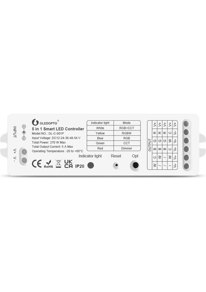 Gledopto Zigbee 3.0 DC12-54V 5'i 1 Arada Rgbcct/rgbw/rgb/cct/dimmer LED Şerit Kontrol Cihazı App/ses/rf Uzaktan Kumanda ile Uyumlu (Yurt Dışından)