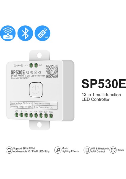 12'si 1 Arada Wifi LED Kontrol Cihazı SP530E Pwm Spı Pikseller Dimmer WS2812B WS2811 Rgb Rgbw LED Şeritler Için Ses Kontrolü ile (Yurt Dışından)