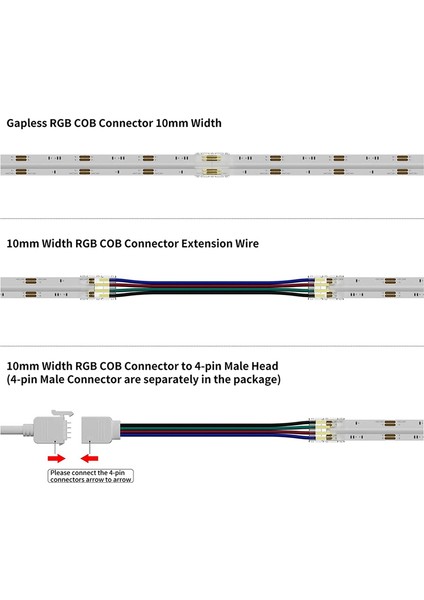 Cob Rgb LED Şerit Işıkları Için 10MM Konnektörler 4 Pin, Çift Uçlu Uzatma Konnektörleri 4 Pinli Fiş 5.5ın Uzatma Kablosu (Yurt Dışından)
