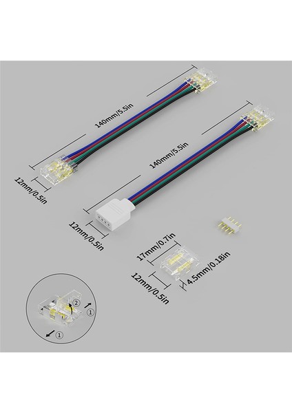 Cob Rgb LED Şerit Işıkları Için 10MM Konnektörler 4 Pin, Çift Uçlu Uzatma Konnektörleri 4 Pinli Fiş 5.5ın Uzatma Kablosu (Yurt Dışından)