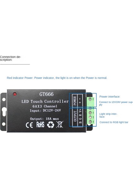 GT666 Rgb LED LED Şerit Denetleyici Kablosuz Rf Dokunmatik Uzaktan Dc 12V 24V 18A 3 Kanal Işıkları Bant Dimmer Anahtarı (Yurt Dışından)