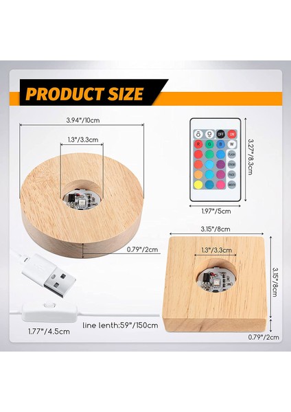 4 Adet Ahşap LED Gece Lambası Tabanı Işıklı Ekran Lambası Tabanı Standı Için Uzaktan Kumanda ile 3D Kristal Cam Sanatı A (Yurt Dışından)