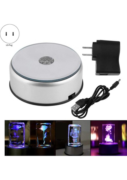 Kristal Cam Sanatı Için Ekran Döner Tabanı, 4 Inç 7 LED 7 Renkli Dönen Kristal Ekran Tabanı Standı Abd Fişi (Yurt Dışından)