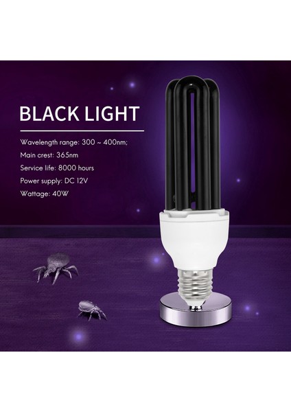 E27 40W Uv Ultraviyole Floresan Siyah Işık Cfl Ampul Lamba 220V Şekil: Düz Watt Voltaj: 40W Dc 12V (Yurt Dışından)