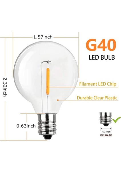 G40 LED Yedek Ampuller, E12 Vida Tabanlı Kırılmaz Küre Ampuller Açık Hava Işık Zincirleri Için, Sıcak Beyaz, 30 Paket (Yurt Dışından)