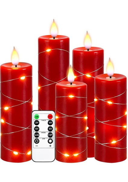 Kırmızı Alevsiz Mum Peri Işık Dizisi Su Damlası Alev LED Alev Simülasyonu Uzaktan Kumandalı ve Zaman Ayarlı Mum Dekoru (Yurt Dışından)