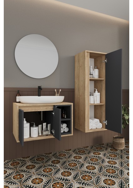 Gül 70 cm Banyo Dolabı+Ayna+Lavabo+Boy Dolabı