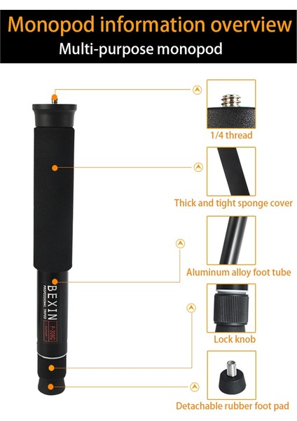Bexın P308C Dslr Kamera Monopod (Black) (Yurt Dışından)