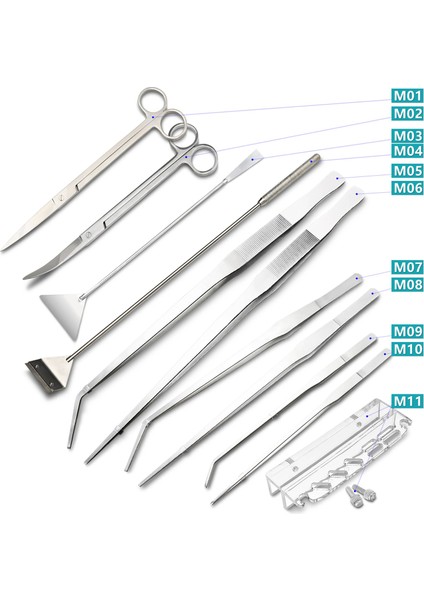 M08 Stili Balık Tankı Bitki Bakımı Için Depolama Rafı ile Aquascaping Araçları Düz ve Kıvrık Cımbızlar Kürek Yosun Temizleyici Ürün Başlığı (Yurt Dışından) fiyatları