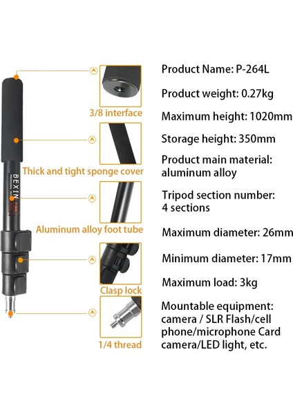 Bexin P-264L Fotoğrafçılık Lambası Standı (Black) (Yurt Dışından) modelleri