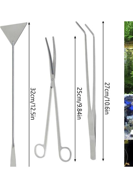 3 Adet Tarzı 4 Parça Akvaryum Araçları Seti Bitki Cımbızı ve Tırtıklar Çim Paslanmaz Çelik Temizleme Araçları Bitkiler Balık Tankı Aksesuarları (Yurt Dışından)