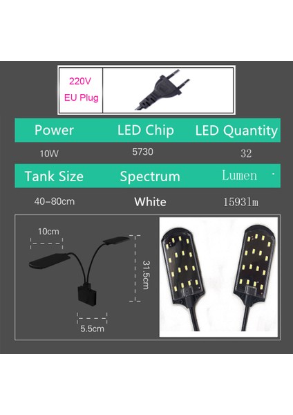 X7 Ab Fiş Stili Süper Ince LED Akvaryum Aydınlatma Taze Bitkiler Büyüme Işığı 10W Su Bitkileri Aydınlatma Klipsli Lamba Balık Nano Tanklar Için (Yurt Dışından)