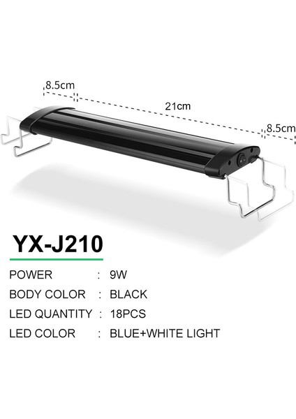 YX-J210 Siyah Gövde Stili Akvaryum LED Aydınlatma cm Yükseklik Balık Tankı Işık Lambası Uzatılabilir Braketlerle Beyaz ve Mavi Led'ler Akvaryumlar Için Uygun (Yurt Dışından)