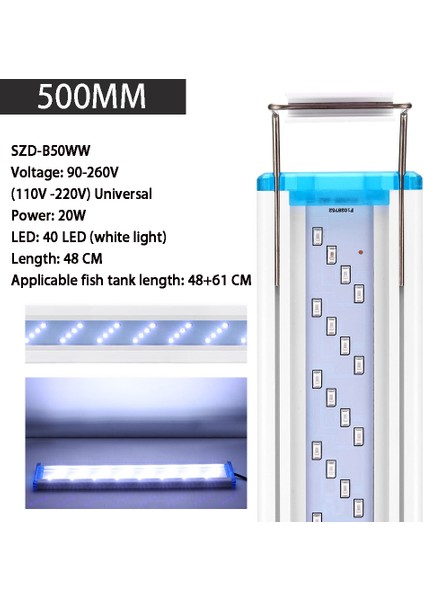 500 Beyaz Stil Akvaryum LED Işık, Balık Tankı Manzara Izleme Peyzajı, Su Yosunu LED Işık, Genişletilebilir cm Su Geçirmez Kelepçe Işık (Yurt Dışından)