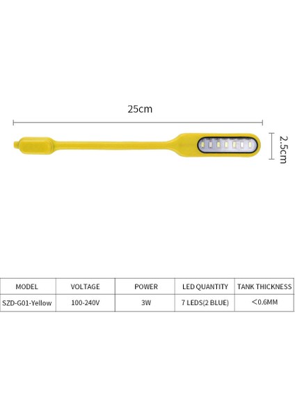 SZD-G01-SARI Stil Akvaryum Lambası LED Akvaryum Işıkları Yüksek Manyetik Sabitleme Klipsi USB 360 Derece Dönebilen Parlaklık 3W Balık Tankı Işığı (Yurt Dışından)