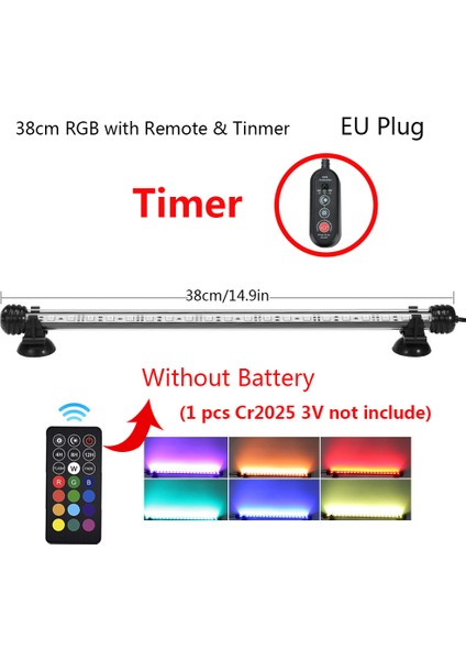 38CM Pil Stili Yok Akvaryum Işık Zamanlayıcı LED Su Geçirmez Balık Tankı Işık Sualtı Balık Lambası Akvaryum Dekor Aydınlatma Bitki Lambası cm (Yurt Dışından)