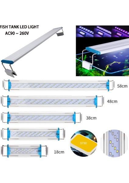 500 Beyaz-Mavi Tarzı Akvaryum LED Işık, Balık Tankı Manzara Izleme Peyzajı, Su Yosunu LED Işık, Genişletilebilir cm Su Geçirmez Kelepçe Işık (Yurt Dışından) fırsatları