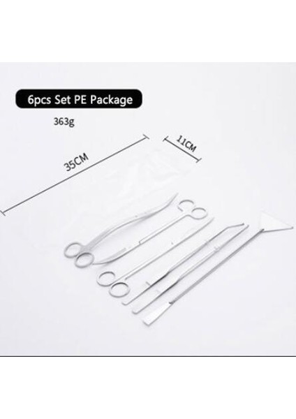 Pe 6'lı Set Stili Balık Tankı Bakım Bitkiler Araçları Sucul Penset Paslanmaz Çelik Düz Kürek Yosun Kazıyıcı Akvaryum Peyzaj Aracı (Yurt Dışından)