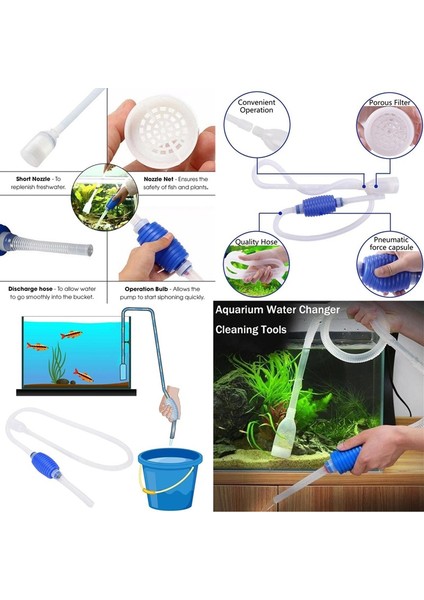 Mavi Stil 1 Parça 1 Adet Akvaryum Su Pompası Vakum Sifon Çakıl Temizleyici Balık Tankı Temizleme Aracı Pompası Filtre Boyut: 1.7m (Yurt Dışından)
