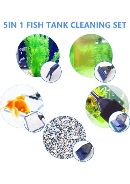 5'i 1 Arada Stil Balık Tankı Temizleme Aracı Akvaryum Temizleme Seti Balık Ağı Çakıl Taraması Yosun Kazıyıcı Çim Çatalı Akvaryum Aksesuarları (Yurt Dışından) fiyatları