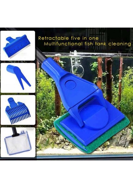 Mavi Stil 5'li Akvaryum Tankı Temizleme Araçları Seti Balık Ağı Cam Temizleyici Kum Tarama Yosun Kazıyıcı Ot Çatalı Sünger Fırça (Yurt Dışından) fiyatları