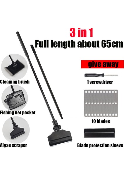 Araç Seti 65CM Stili Zrdr Paslanmaz Çelik Akvaryum Balık Tankı Yosun Temizleyici Bıçak Sucul Bitki Ot Temizleme Çoklu Araç Temizleyici Kiti Seti (Yurt Dışından)