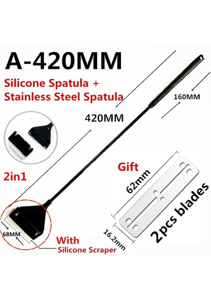 A-420MM (2in1) Stili Paslanmaz Çelik Akvaryum Yosun Temizleyici Balık Tankı Silikon Temizleyici Bıçak Sucul Bitki Ot Temizleme Aracı Kiti (Yurt Dışından)