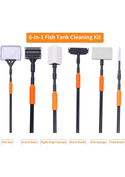 52 cm Geri Çekilemez Stil Akvaryum Temizleme Araçları Seti Balık Tankı Ağ Kum Tırmığı Yosun Kazıyıcı Çatal Sünger Fırça Cam Temizleyici (Yurt Dışından) fiyatları