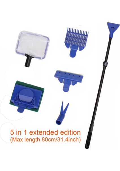 5'i 1 Arada (80CM) Stil Tek Boyut 2020 Yeni Gelen Akvaryum Temizleme Araçları Ağ Balık Çakıl Tırmalayıcı Yosun Sünger Çatal Fırça Cam Temizleme Aracı (Yurt Dışından)