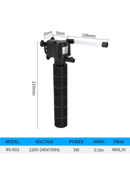 RS603 Stili 3W 5W Daldırma Su Filtre Pompa Akvaryum Balık Tankı Havuz Oksijen Arttırma Pompa Aracı Akvaryum Filtre Aksesuarları (Yurt Dışından)