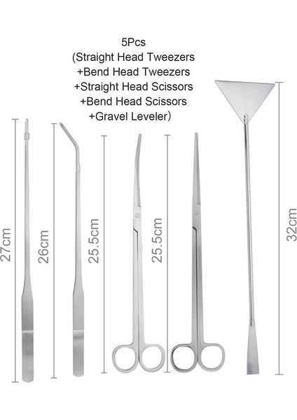 Çanta Tarzı Olmadan 5 Adet Akvaryum Araçları Seti Bitki Cımbızı ve Törpüleri Çim Paslanmaz Çelik Temizleme Araçları Bitkiler Balık Tankı Aksesuarları (Yurt Dışından)