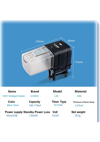 Wıfı Besleyici Stili Besleyici Ilonda Akıllı Wifi Uygulaması ile Akvaryum Balık Tankı Otomatik Kontrol Cihazı Zamanlama Aygıtı (Yurt Dışından)