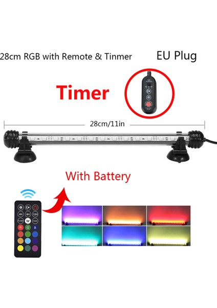 28CM Tam Set Stili Akvaryum Işık Zamanlayıcı LED Su Geçirmez Balık Tankı Işık Sualtı Balık Lambası Akvaryum Dekor Aydınlatma Bitki Lambası cm (Yurt Dışından)