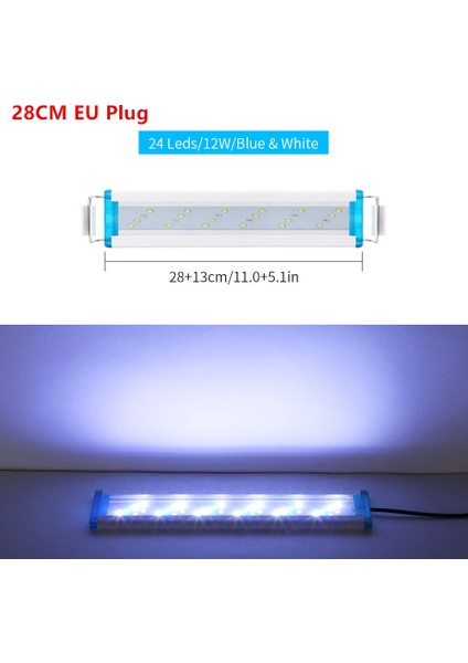 28CM Ab Fiş Stili Akvaryum Işığı Mavi Beyaz Balık Tankı Işık Genişletilebilir Paslanmaz Çelik Su Geçirmez Kelepçe Balık Tank Lambası Kullan Useu Fişi (Yurt Dışından)