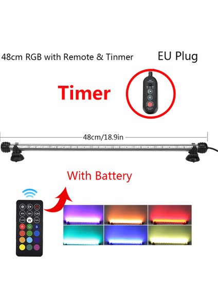 48CM Tam Set Stili Akvaryum Işık Zamanlayıcı LED Su Geçirmez Balık Tankı Işık Sualtı Balık Lambası Akvaryum Dekor Aydınlatma Bitki Lambası cm (Yurt Dışından)