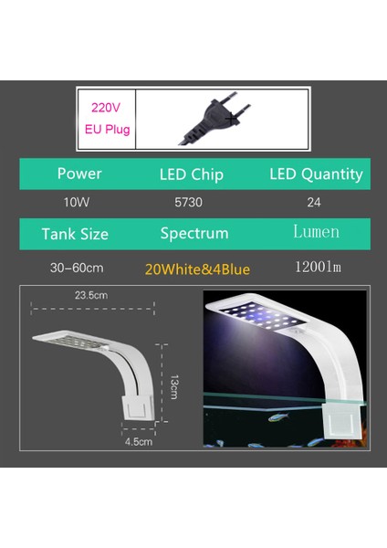 X5 W-Bw Eu Fiş Stili Akvaryum Bitkileri Için Parlaklık LED Aydınlatma Bitkiler Büyüme Işığı ile Su Geçirmez Klipsli Lamba Nano Tanklar Için (Yurt Dışından)