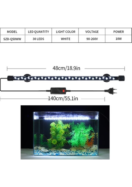Ab SZDQ50WW Stili Akvaryum Lambası Balık Tankı Daldırma Işık Lambası Su Geçirmez Su Altı LED Bitki Işığı Akvaryum Aydınlatma Aksesuarı Beyaz Işık (Yurt Dışından)
