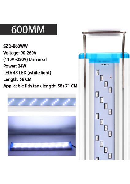 600 Beyaz Stil Akvaryum LED Işık, Balık Tankı Manzara Izleme Peyzajı, Su Yosunu LED Işık, Genişletilebilir cm Su Geçirmez Kelepçe Işık (Yurt Dışından)