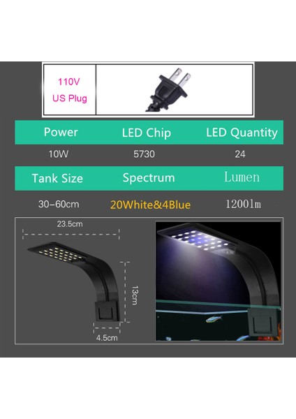 X5 B-Bw Us-Fiş Stili Balık Tankı Bitkili Akvaryum LED Işık Su Altı Işıklandırma Sis Önleyici Klipsli Luces Lamba (Yurt Dışından)