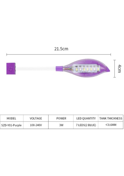 Y01-PRUPLE Tarzı Ince LED Akvaryum Işıkları Akvaryum Lambası Manyetik Sabitleme Parlak Kelepçe USB 360 Derece Dönebilen 3W Bitki Yetiştirme Balık Tankı Aydınlatma (Yurt Dışından)