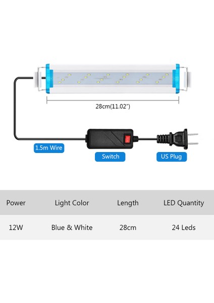 28CM Abd Fiş Stili Akvaryum LED Işık Süper Ince Balık Tankı Sucul Bitki Yetiştirme Aydınlatma Su Geçirmez Parlak Lamba Mavi LED cm Için Bitkiler (Yurt Dışından)