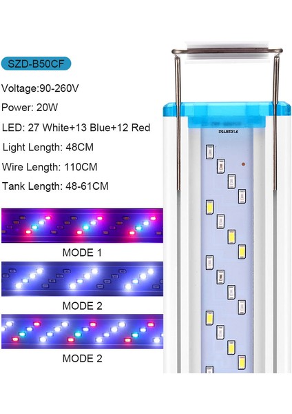 48 cm 3 Renk Stili Balık Tankı Peyzaj Lambası Ultra Ince Balık Tankı LED Lamba Akvaryum Lambası Saf Beyaz Işık Aydınlatma Lambası Askı Lambası (Yurt Dışından)