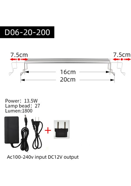 D06-20-200 Stili Akvaryum LED Lambaları, Mikro Nano Kısa Süreli Bitkisel Büyüme Için Aile Metal Destekli Tank Gün Doğumu ve Gün Batımı (Yurt Dışından)