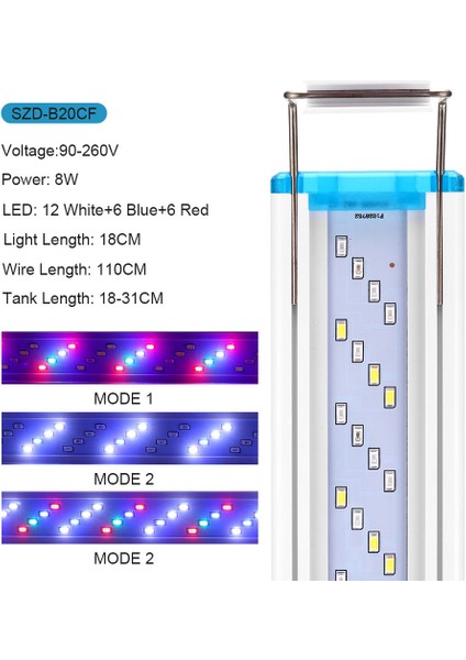 SZD-B20CF 18CM-AB Stili cm Genişletilebilir Süper Ince Akvaryum Bitki Lambası Sulama Bitki Peyzaj Büyüme Aydınlatma Parlak LED Lamba Klipsi (Yurt Dışından)