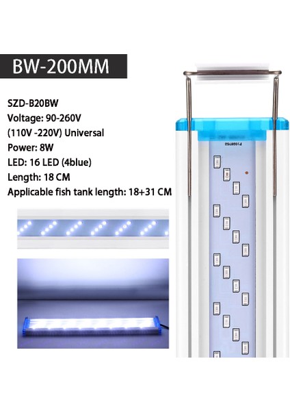 200 Beyaz-Mavi Tarzı Akvaryum LED Işık, Balık Tankı Manzara Izleme Peyzajı, Su Yosunu LED Işık, Genişletilebilir cm Su Geçirmez Kelepçe Işık (Yurt Dışından)
