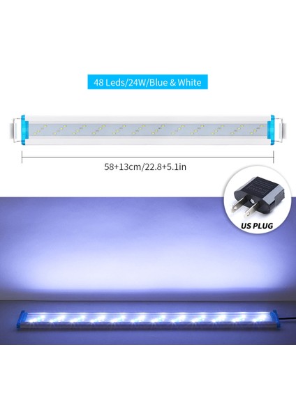 SDWB60BW-ABD Stili Süper Ince Ledler Akvaryum Aydınlatma Suda Bitki Işığı cm Genişletilebilir Su Geçirmez Klipsli Lamba Balık Tankı Mavisi Beyaz Işık (Yurt Dışından)