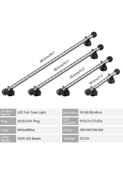 19CM Ingiltere Stili Mavi Beyaz cm Daldırma Aydınlatma Lambası LED Akvaryum Işıkları Balık Tankı Işıkları Şişe Işık Balık Tankı Su Geçirmez Lamba (Yurt Dışından)